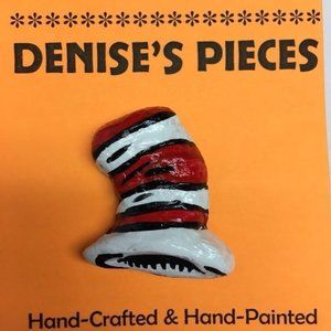 Seuss Cat In The Hat Pin Brooch 1.5 In Artisan Red White Striped Seussical 3
